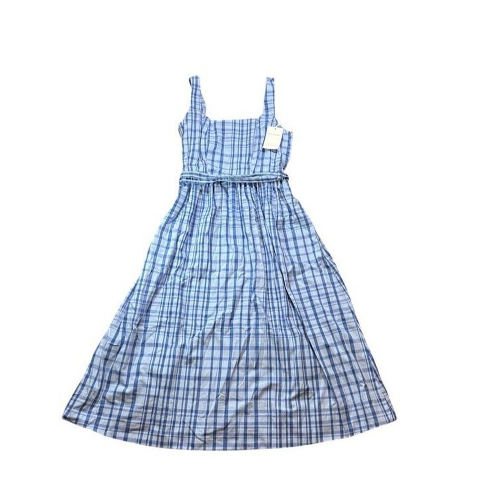 Free Assembly Belted Midi Dress Multi-Blues Plaid Womens Size Medium 8-10 - NWT